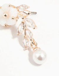 Rose Gold Plated Flower & Pearls Drop Earrings - link has visual effect only