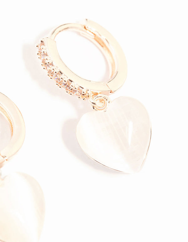 Rose Gold Plated Heart Drop Pave Set Diamante Hoop Earrings