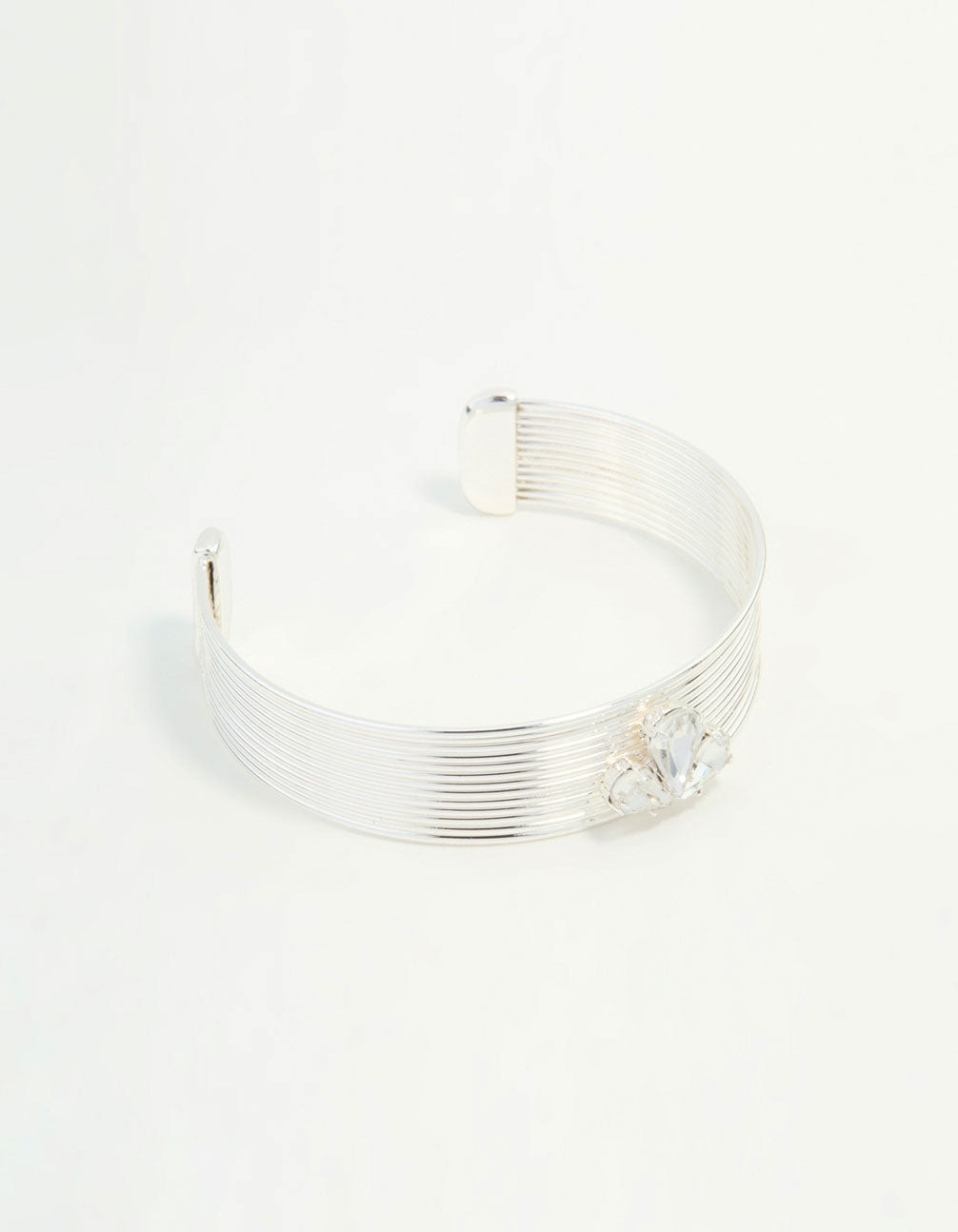 Silver Wire Pear Shaped Diamante Wrist Cuff