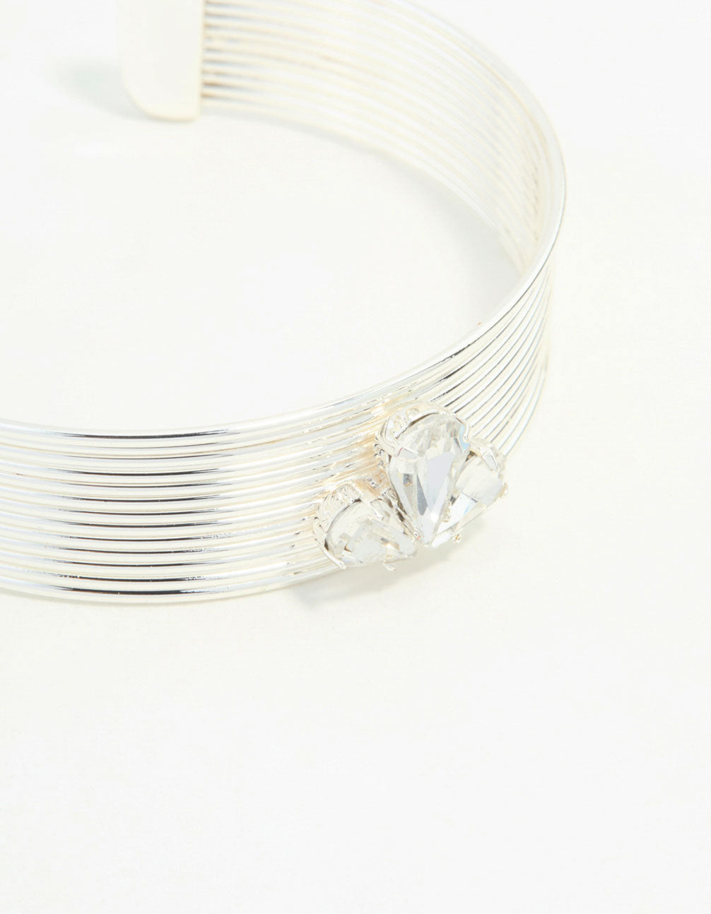 Silver Wire Pear Shaped Diamante Wrist Cuff