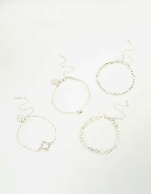 Silver Diamante Vine & Cupchain Toggle Bracelets 4-Pack