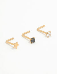 Gold Plated Titanium Star & Diamante Nose Studs 3-Pack - link has visual effect only
