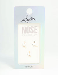 Gold Plated Titanium Star & Diamante Nose Studs 3-Pack - link has visual effect only