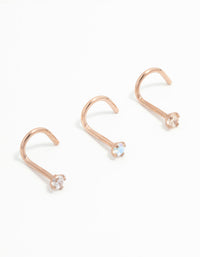 Rose Gold Plated Titanium Light Stone Nose Studs 3-Pack - link has visual effect only
