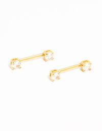 Gold Plated Titanium Round Cubic Zirconia Nipple Bars 2-Pack - link has visual effect only