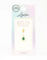 Gold Plated Titanium Spikey Green Cubic Zirconia Belly Bar - link has visual effect only