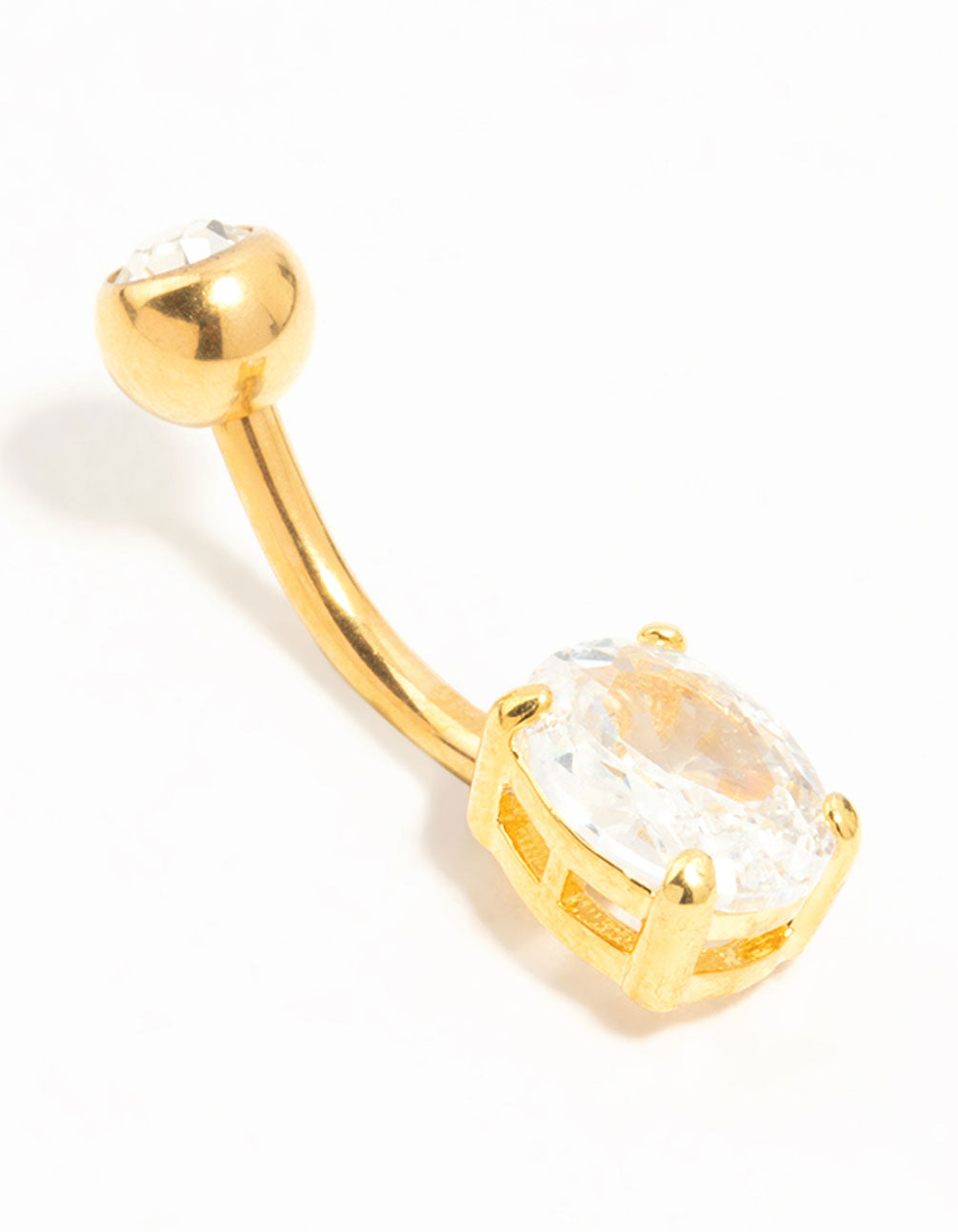 Gold Plated Titanium Cubic Zirconia Classic Round Claw Belly Bar