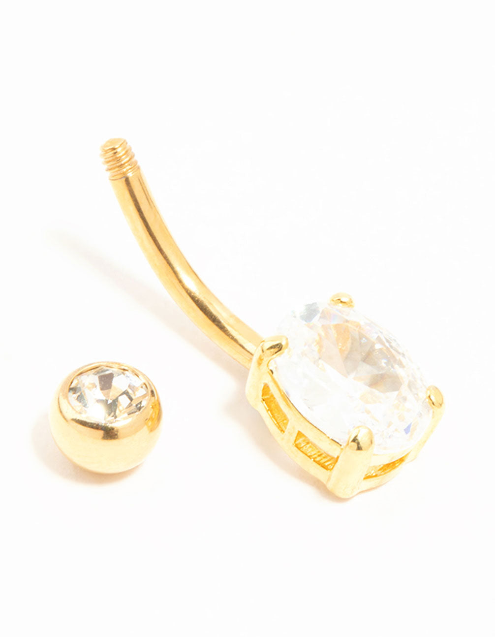 Gold Plated Titanium Cubic Zirconia Classic Round Claw Belly Bar