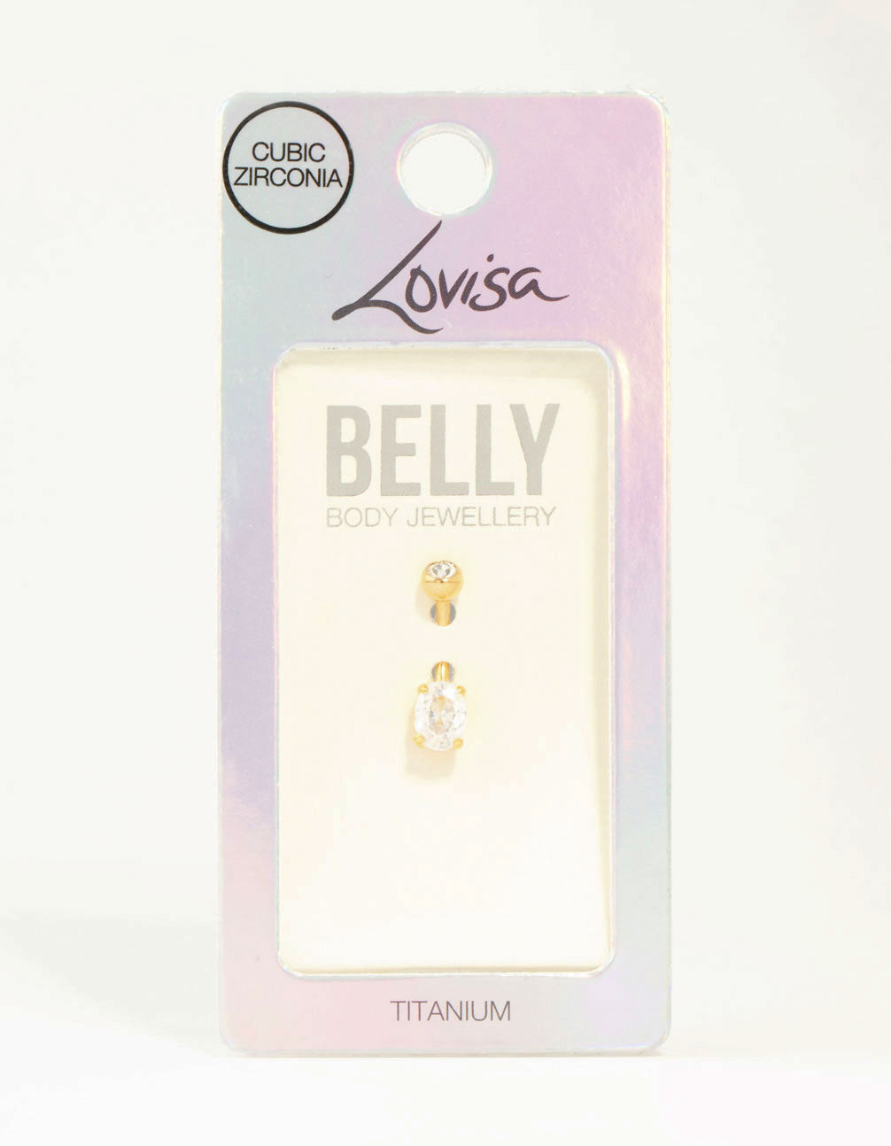 Gold Plated Titanium Cubic Zirconia Classic Round Claw Belly Bar