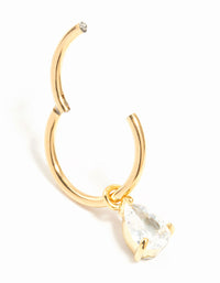 Gold Plated Titanium Cubic Zirconia Pear Charm Belly Ring - link has visual effect only