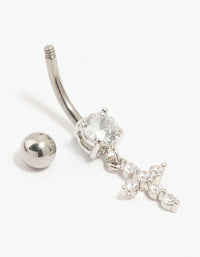Titanium Cubic Zirconia Cross Drop Belly Bar - link has visual effect only