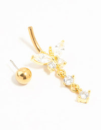 Gold Plated Titanium Cubic Zirconia Butterfly Drop Belly Bar - link has visual effect only