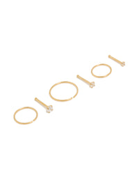 Gold Plated Titanium Cubic Zirconia Nose Studs & Rings 6-Pack - link has visual effect only