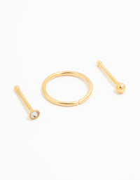 Gold Plated Titanium Ball & Diamante Nose Stud & Ring 3-Pack - link has visual effect only