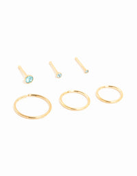 Gold Plated Titanium Fine Graduating Nose Stud & Rings 6-Pack - link has visual effect only