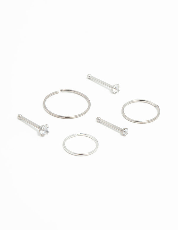 Titanium Graduating Cubic Zirconia Nose Piercings 6-Pack