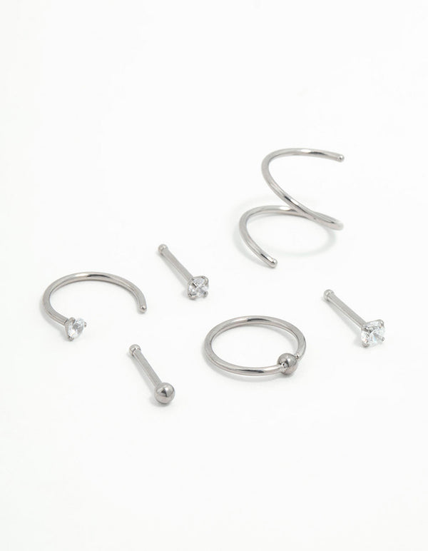 Titanium Cubic Zirconia Nose Piercings 6-Pack