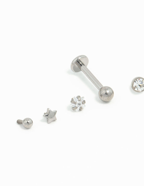 Titanium Diamante Star Flat Backs 6-Pack