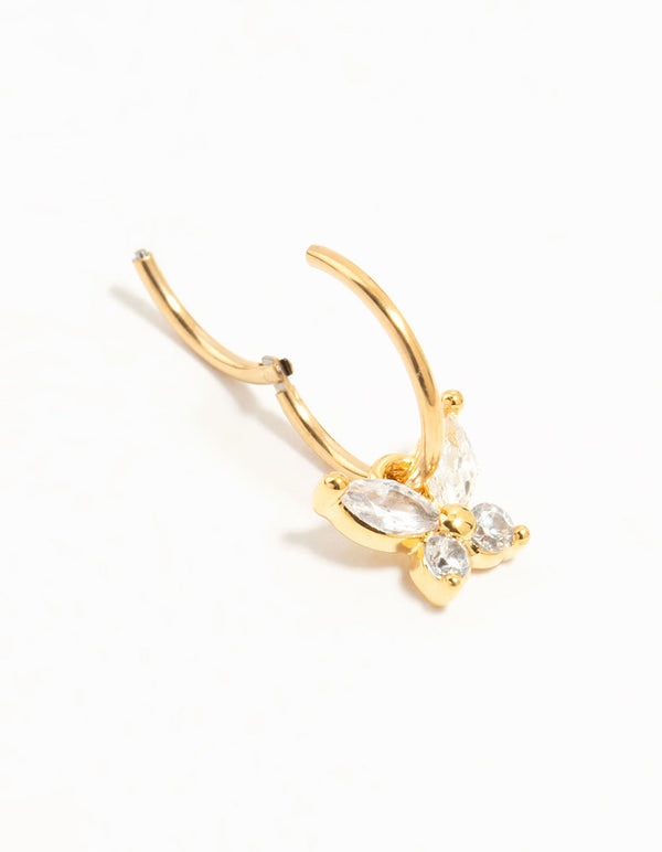 Gold Plated Titanium Cubic Zirconia Butterfly Dangle Clicker Ring