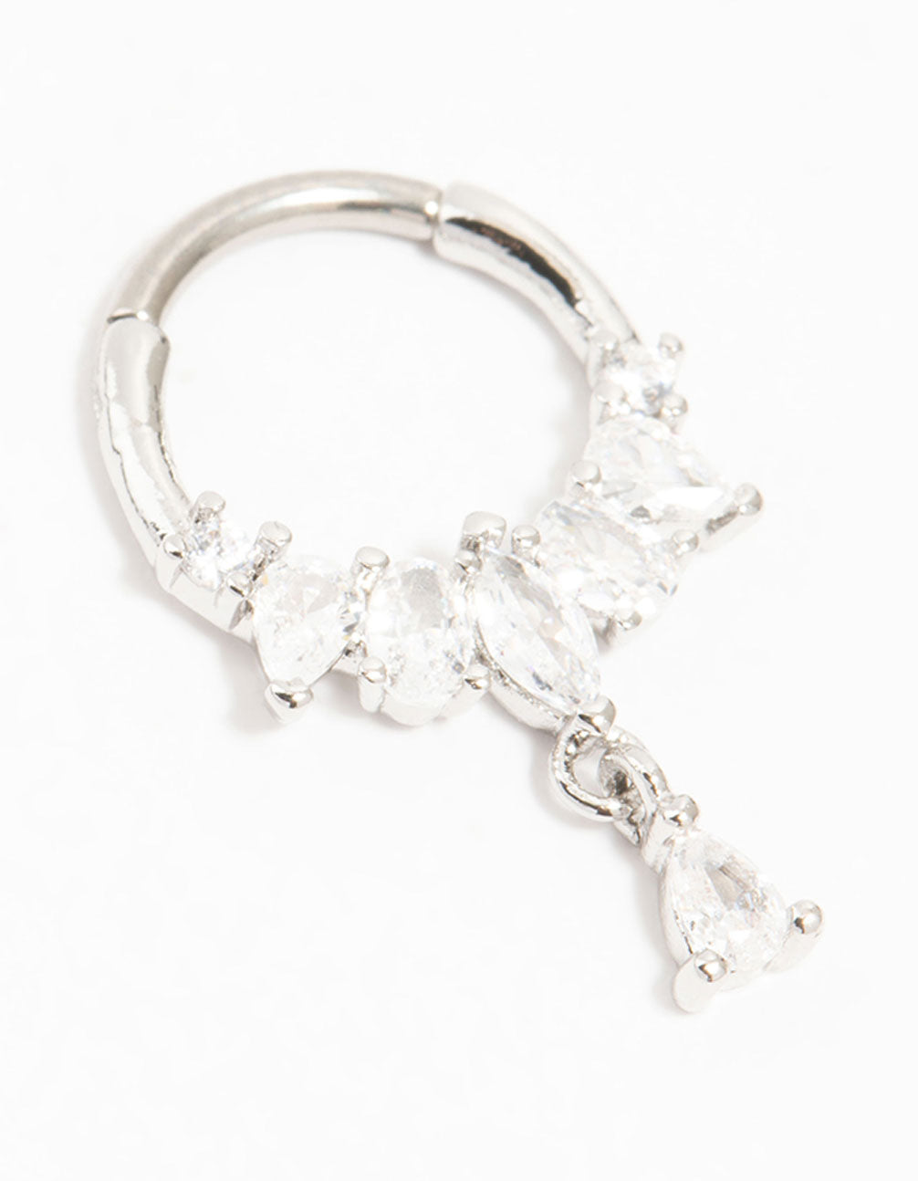 Titanium Cubic Zirconia Pear Drop Clicker Ring