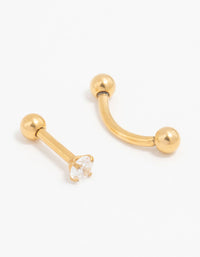 Gold Plated Titanium Ball & Cubic Zirconia Barbell 2-Pack - link has visual effect only