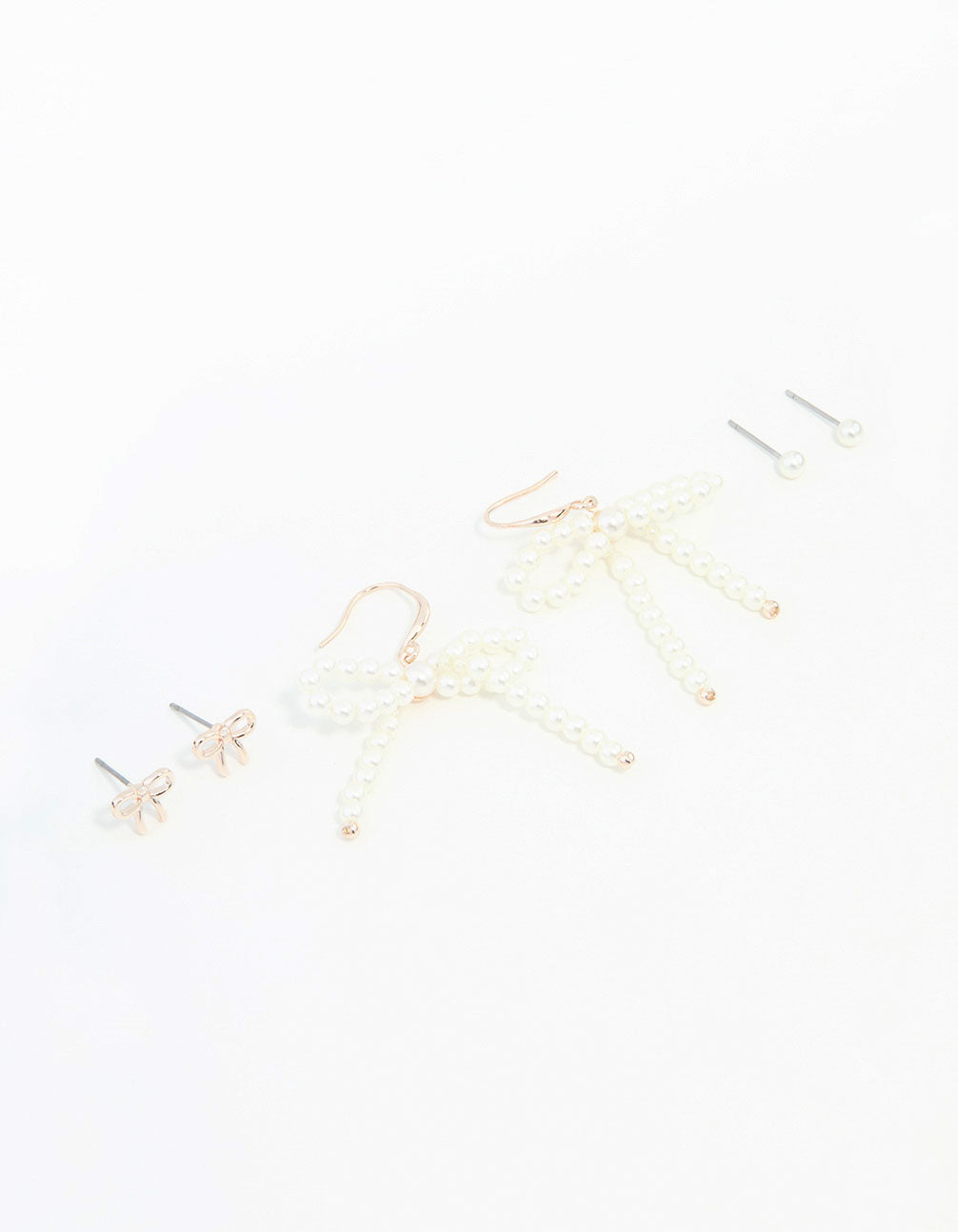 Rose Gold, Pearl & Bow Earrings 3-Pack