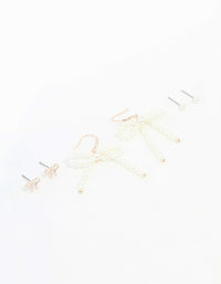 Rose Gold, Pearl & Bow Earrings 3-Pack - link has visual effect only