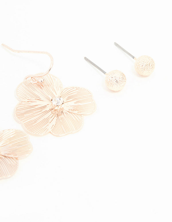 Rose Gold Floral Earrings 3-Pack