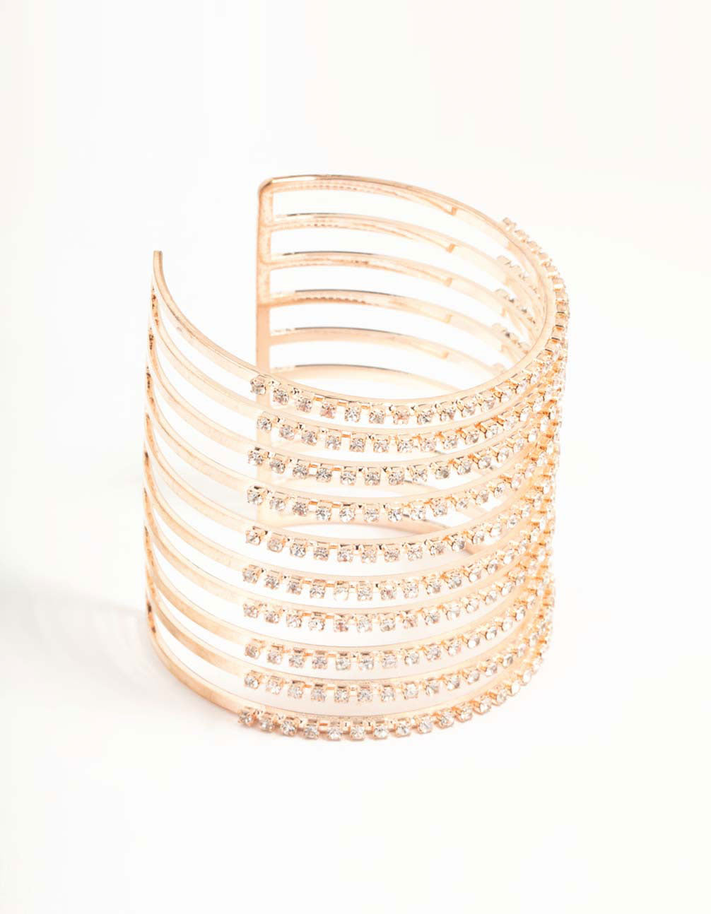 Rose Gold Diamante Band Caged Wrist Cuff