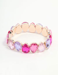 Rose Gold Pink & Purple Pear Shaped Diamante Stretch Bracelet - link has visual effect only