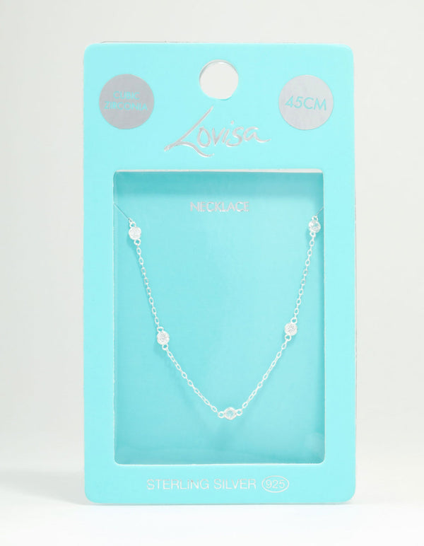 Sterling Silver Circle Cubic Zirconia  Chain Necklace