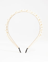 Gold Double Layered Pearl & Flower Headband - link has visual effect only