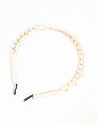 Gold Double Layered Pearl & Flower Headband - link has visual effect only