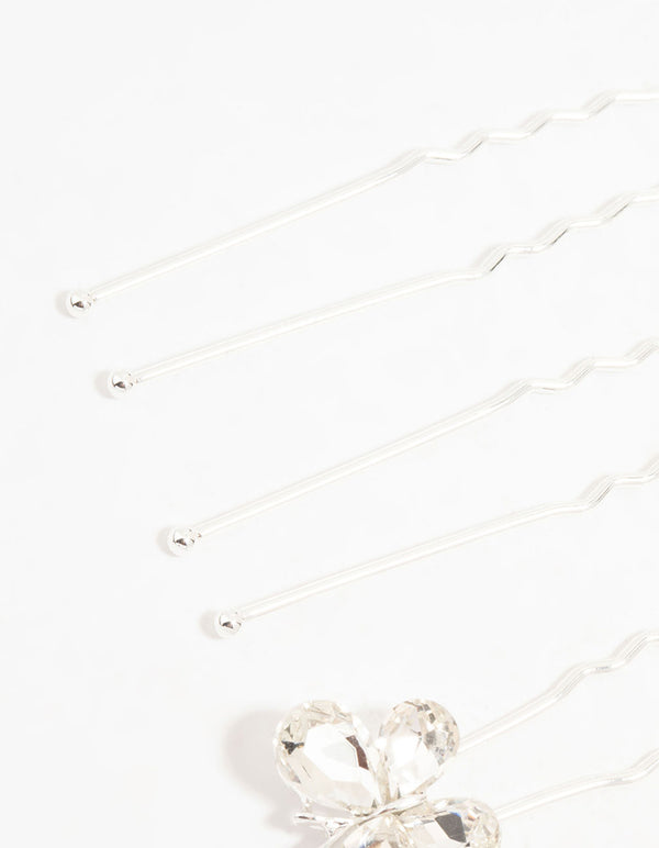 Silver Crystal Butterfly Bobby Pins 4-Pack