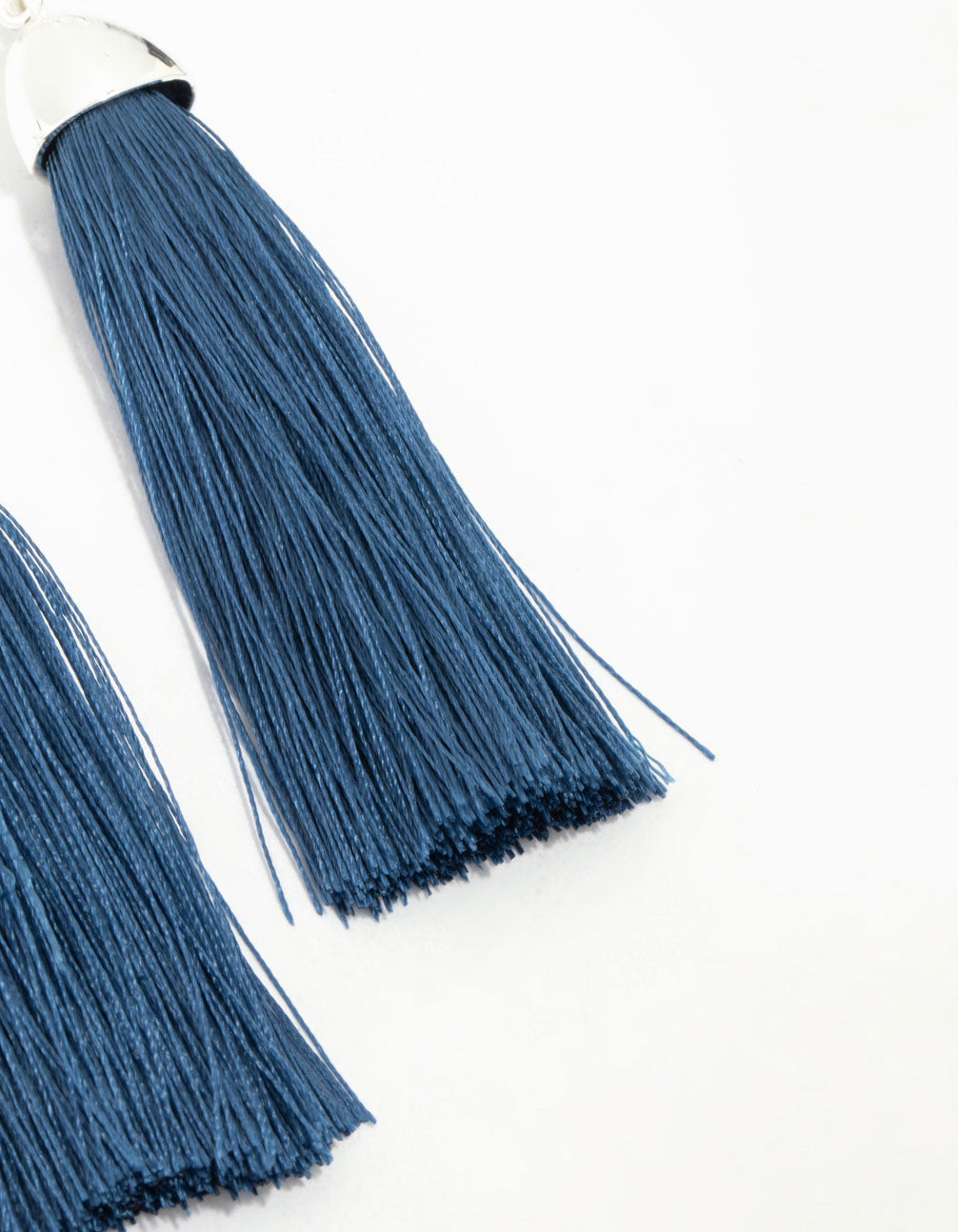Silver Molten & Blue Tassel Drop Earrings
