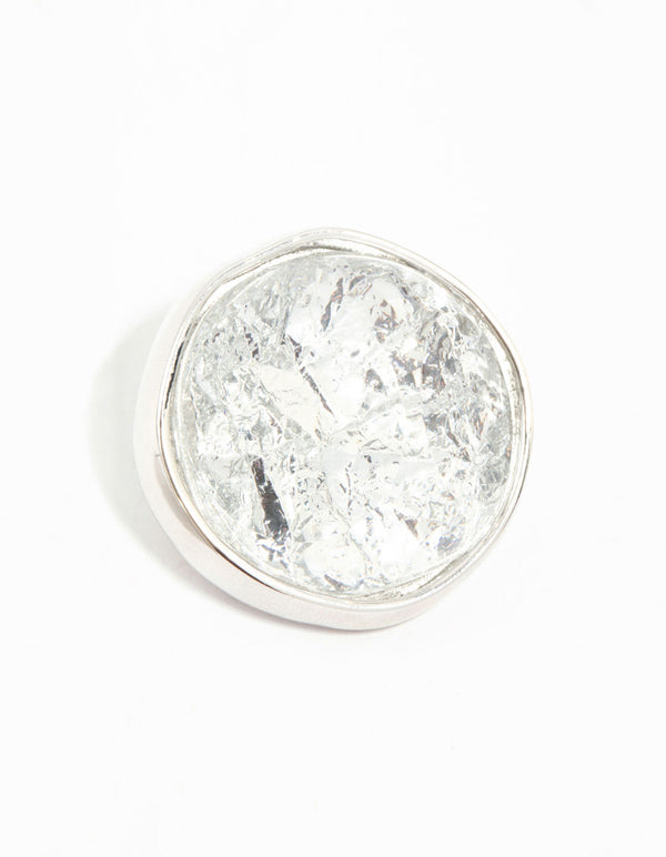 Silver Crinkle Circle Stud Earrings