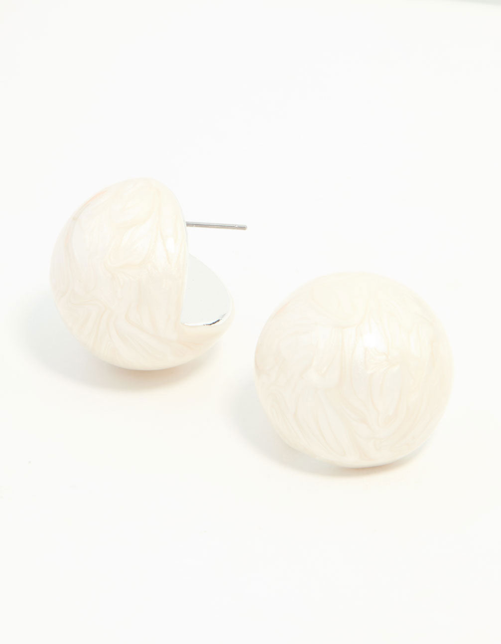 Cream Marbled Pearl Ball Stud Earrings