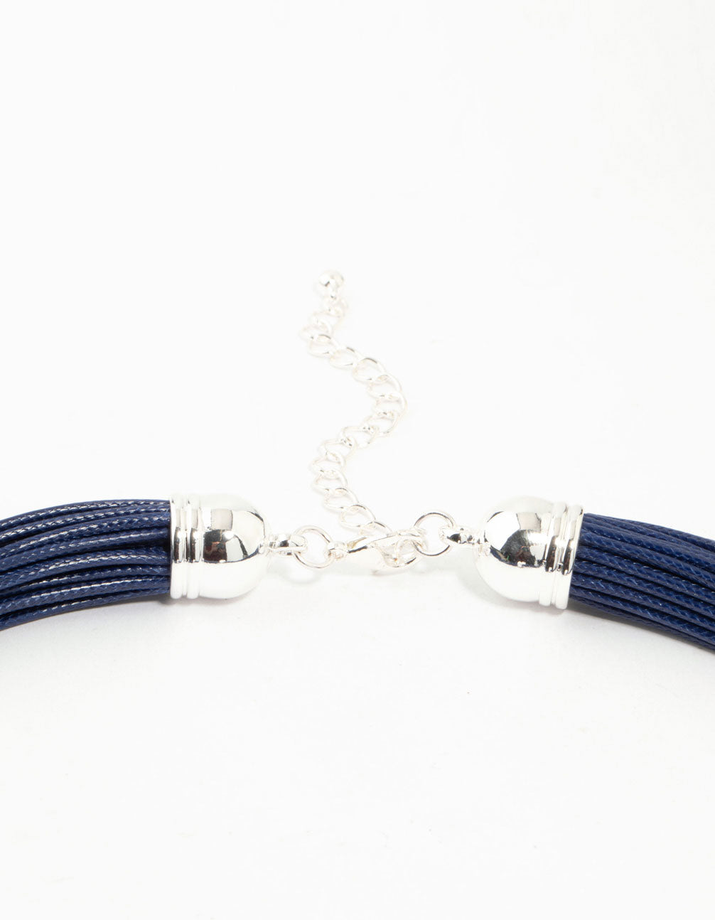 Blue Wax Cord Trio Silver Ball Necklace