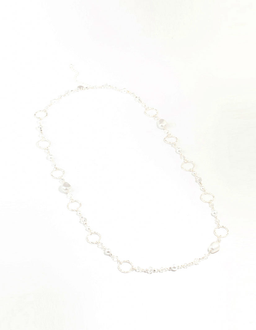 Crater Hoop & Pearl Silver Necklace
