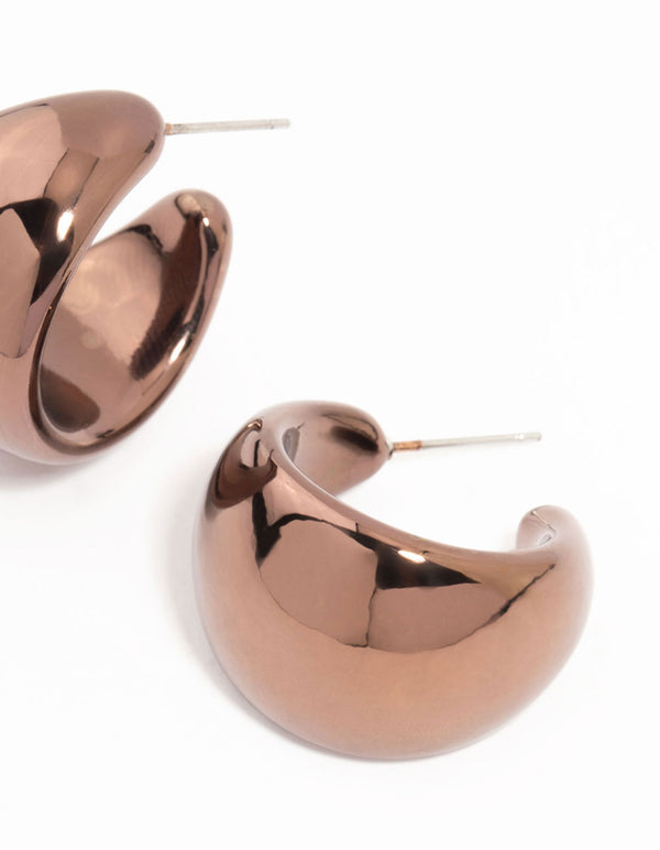 Brown Coated Metal Chunky Wide Hoop Earrings