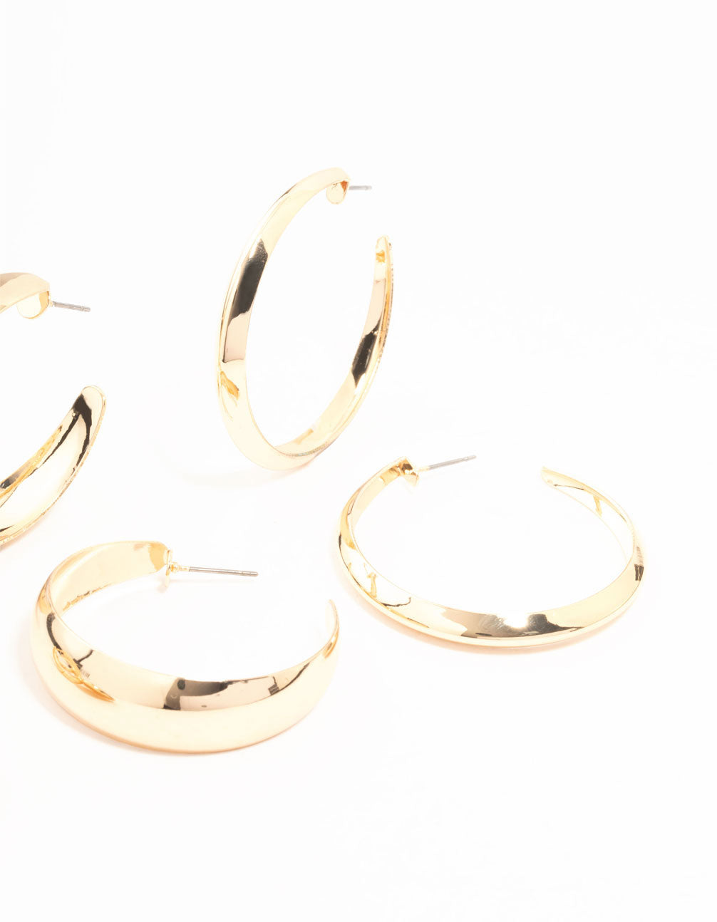 Gold Sleek Hoop & Red Heart Hoop Earrings 3-Pack