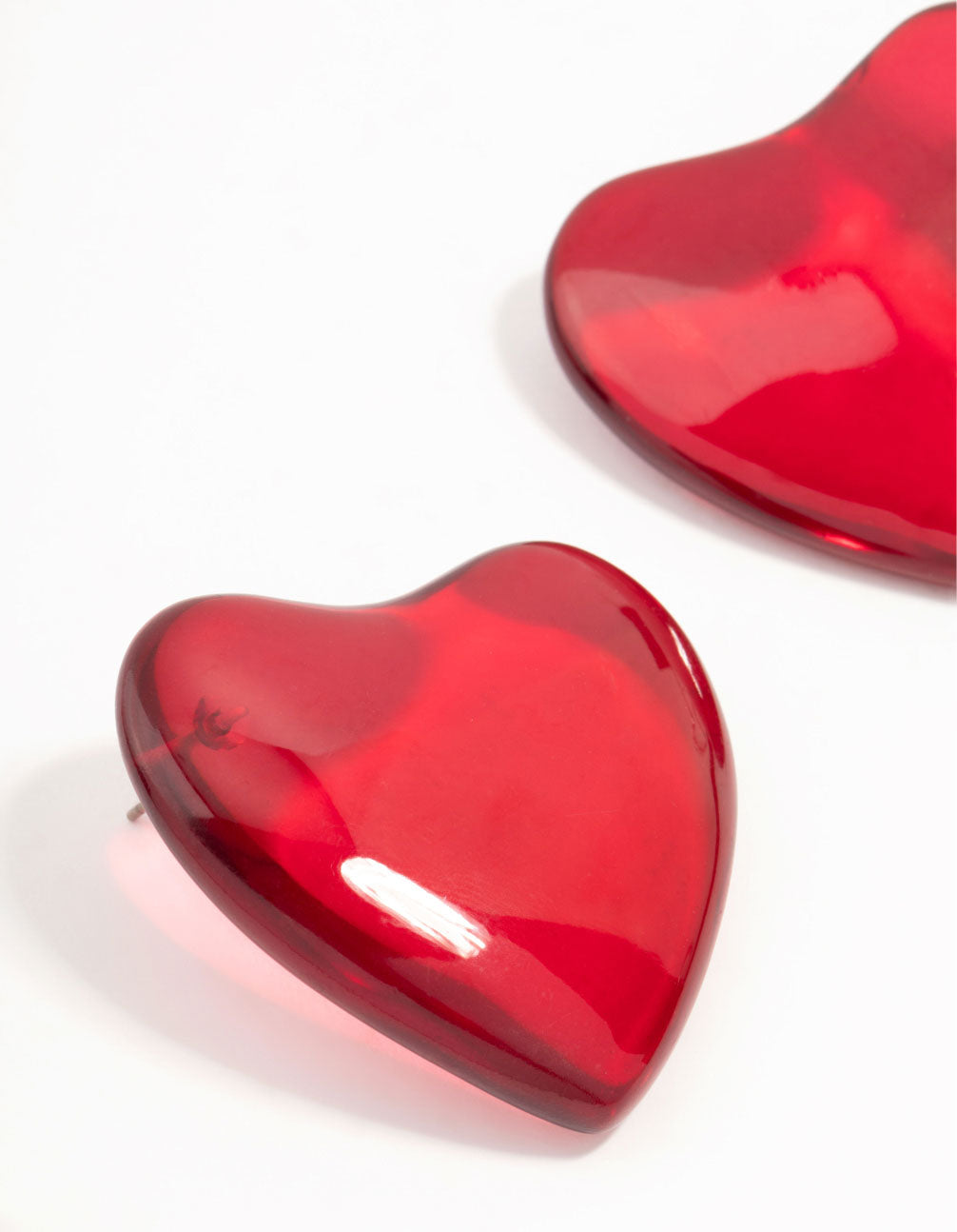 Large Red Acrylic Puffy Heart Stud Earrings