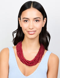 Red Beaded Layered Necklace - link has visual effect only