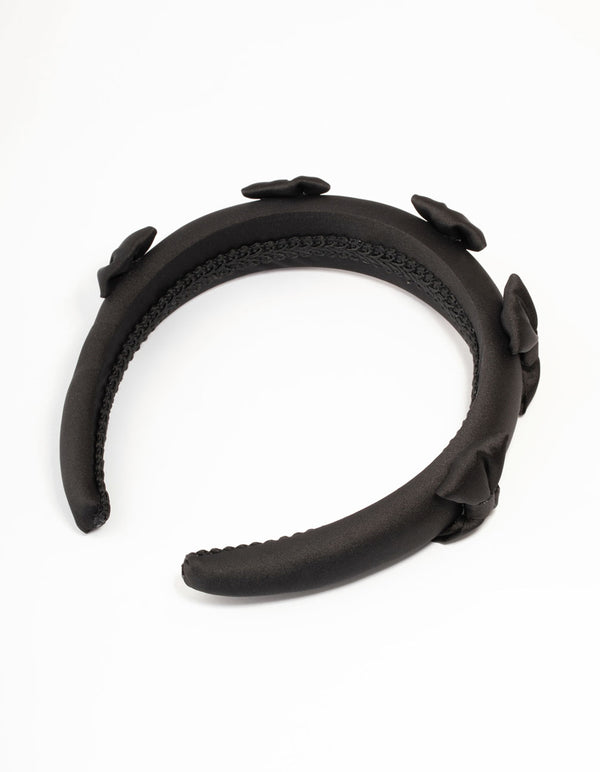 Black Fabric Puffy Small Bow Headband