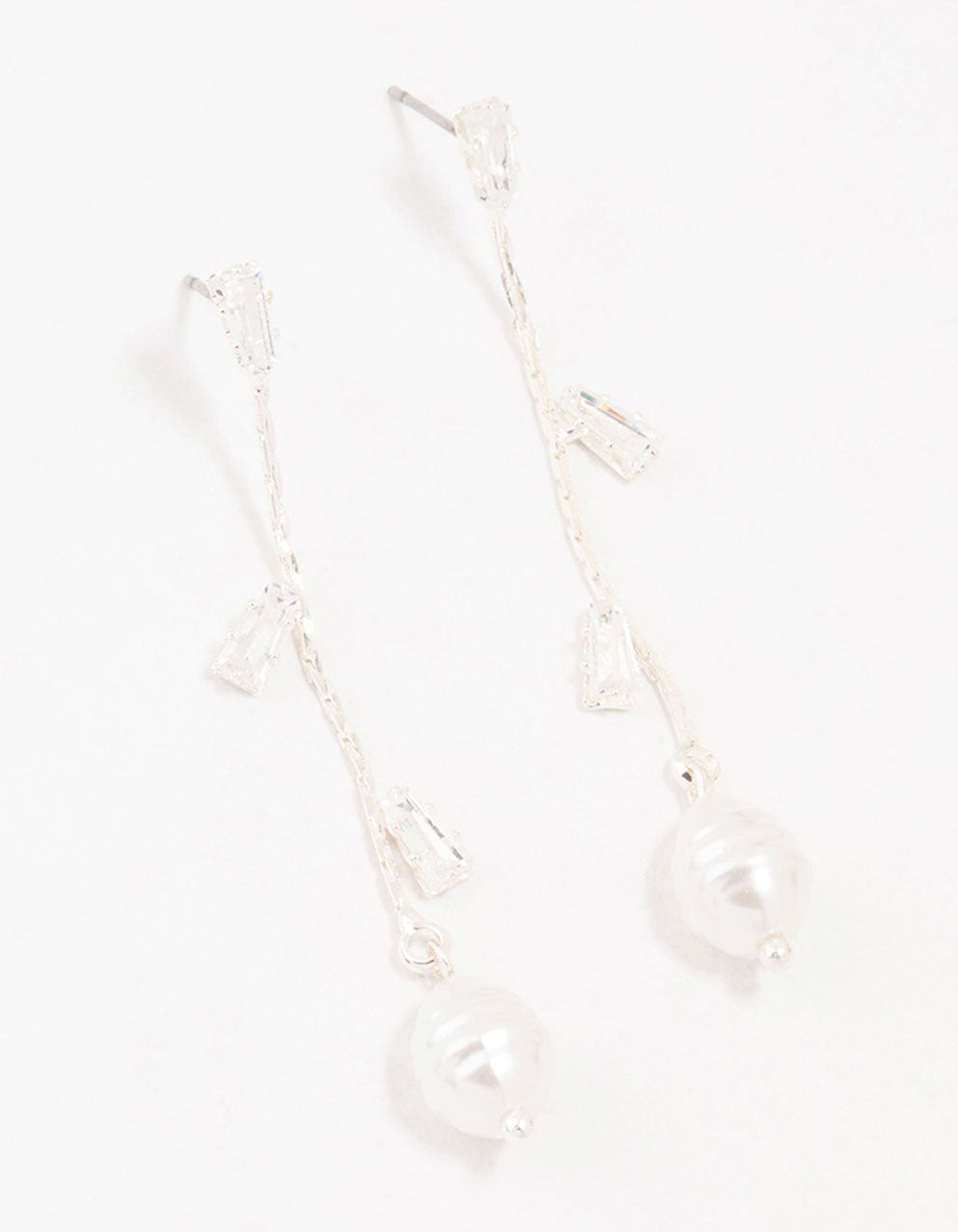 Silver Freshwater Pearl Cubic Zirconia Leaf Drop Earrings