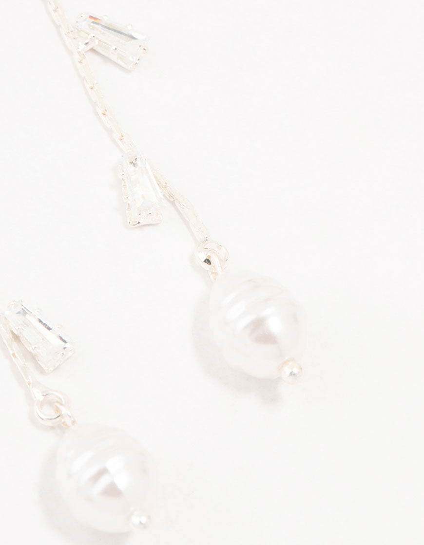 Silver Freshwater Pearl Cubic Zirconia Leaf Drop Earrings