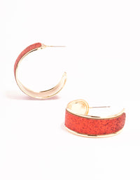Gold Wide Red Glitter Hoop Earrings - link has visual effect only