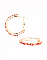 Gold Cupchain Red Diamante Hoop Earrings - link has visual effect only