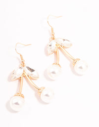 Gold Diamante Pearl Cherry Drop Earrings Lovisa