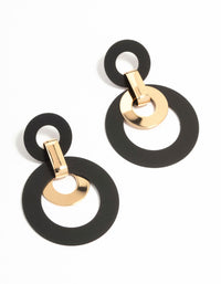 Gold & Black Circle Drop Earrings - link has visual effect only